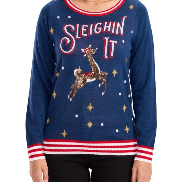 Tipsy Elves - 🎄 WOMEN'S SLEIGHIN' IT UGLY CHRISTMAS SWEATER 🎄Large - Picture 3 of 16